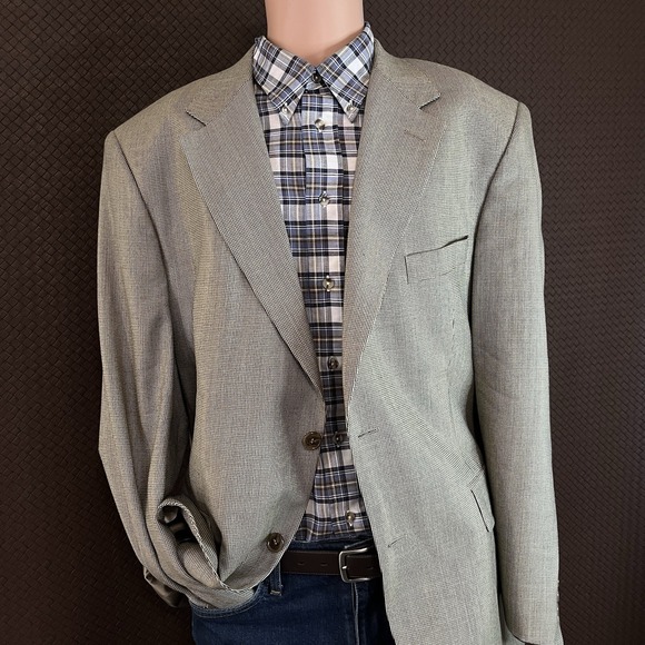 Vintage Oak Creek Sport Coat Mens 44R Beige Wool Houndstooth Blazer USA MADE - Picture 1 of 16